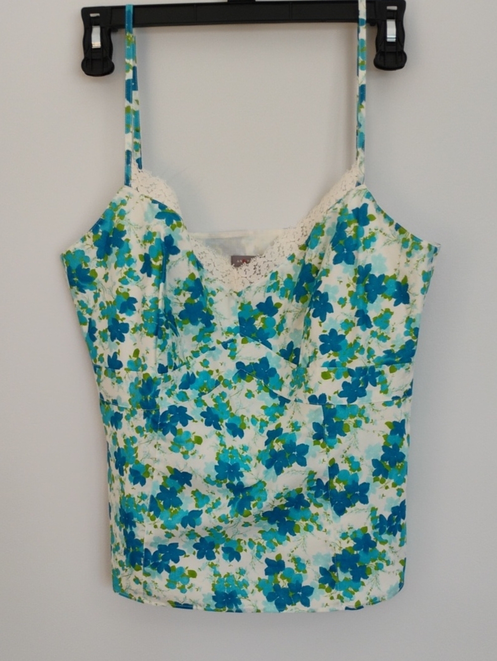 Ann Taylor Floral Lace Camisole Top White Blue Green Garden Girl Like New Size 8